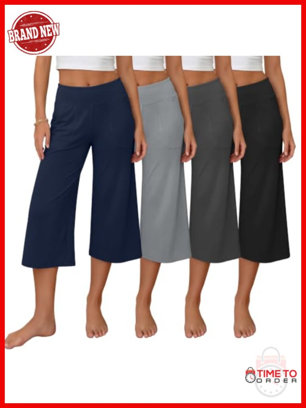 4 Pack Women's Capris Wide Leg Yoga Pants with Pockets
